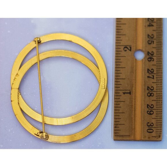 Vintage Double Rings Gold Tone Minimalist Brooch by Monet | J30 - Picture 2 of 2